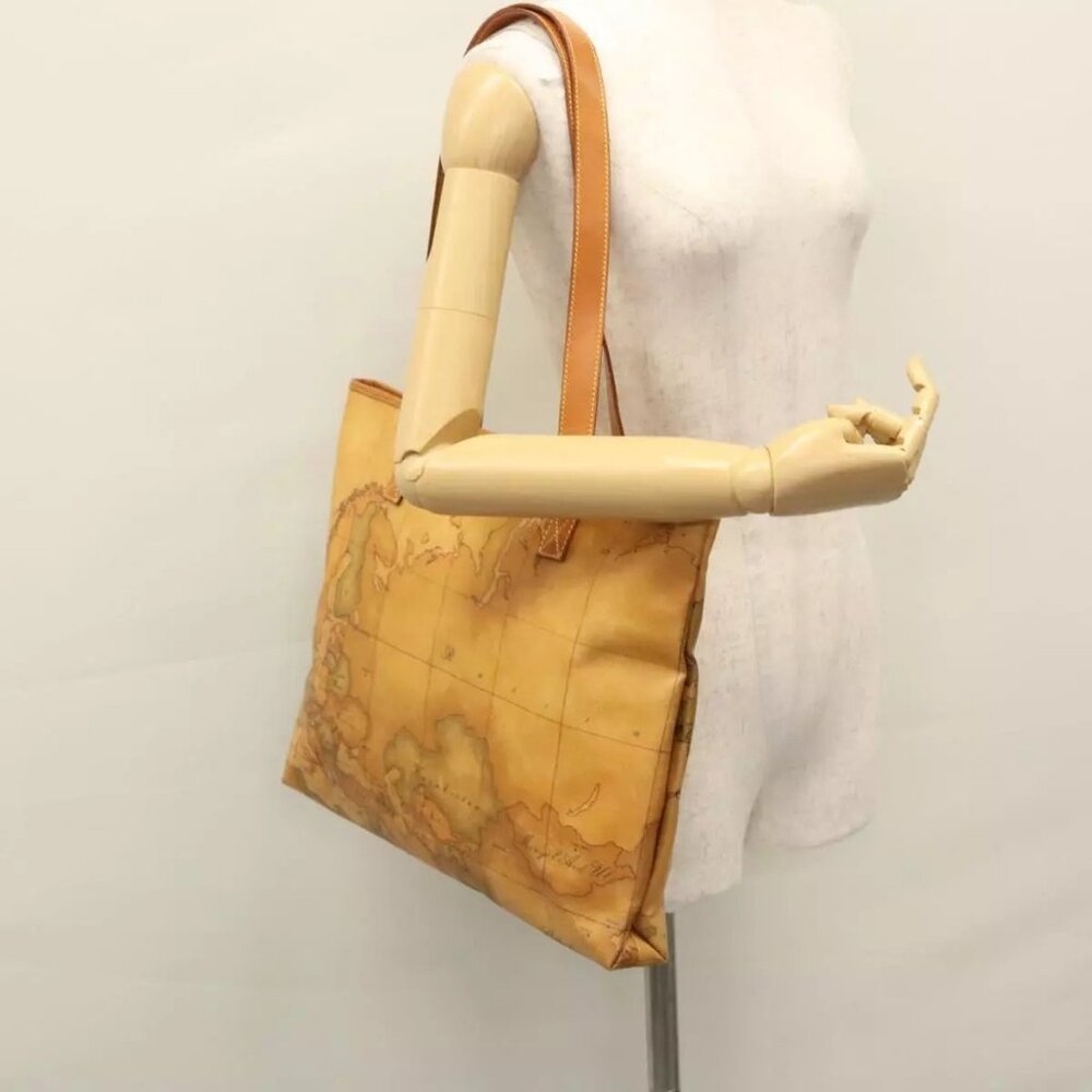 PRIMA CLASSE Hand Bag Leather PVC Beige Brown gold Auth